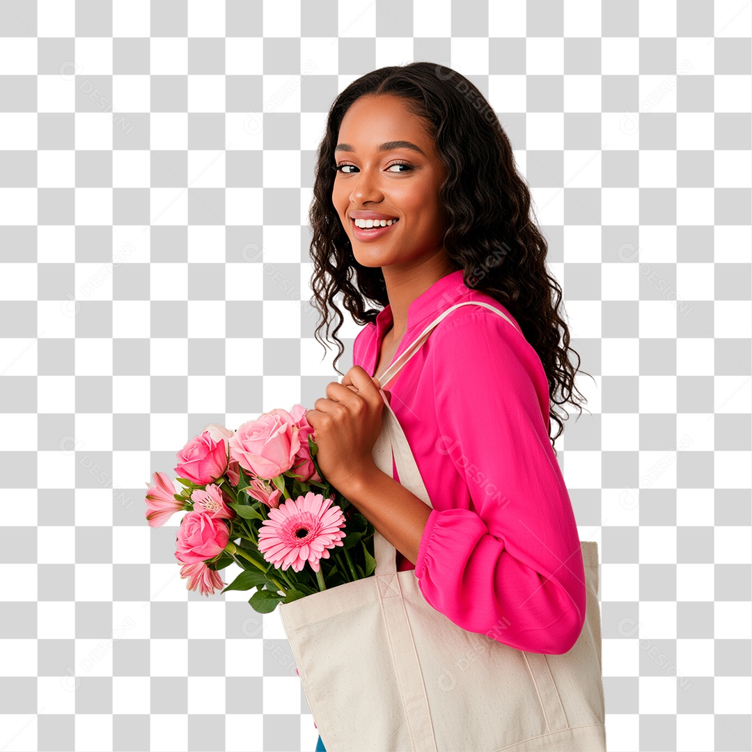 Mulher com Flores Rosa Conscientização de Outubro Rosa PNG Transparente