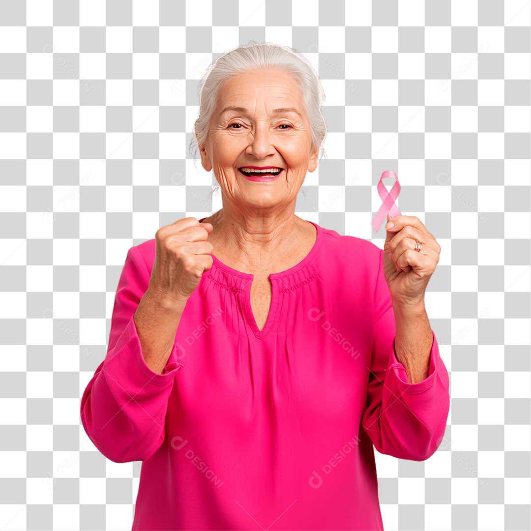 Mulher Idosa com Roupa Rosa Conscientização de Outubro Rosa PNG Transparente