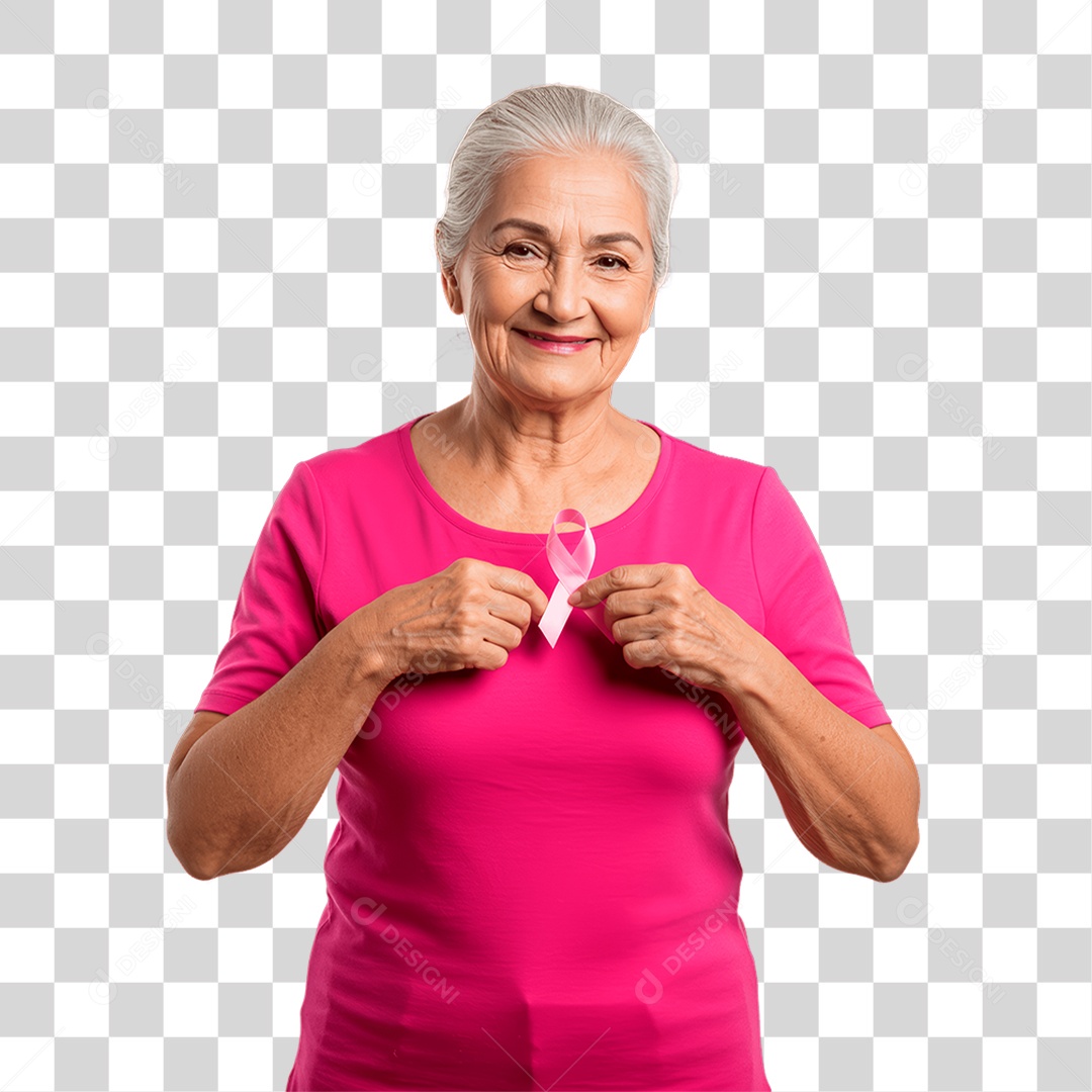 Mulher Idosa com Roupa Rosa Conscientização de Outubro Rosa PNG Transparente