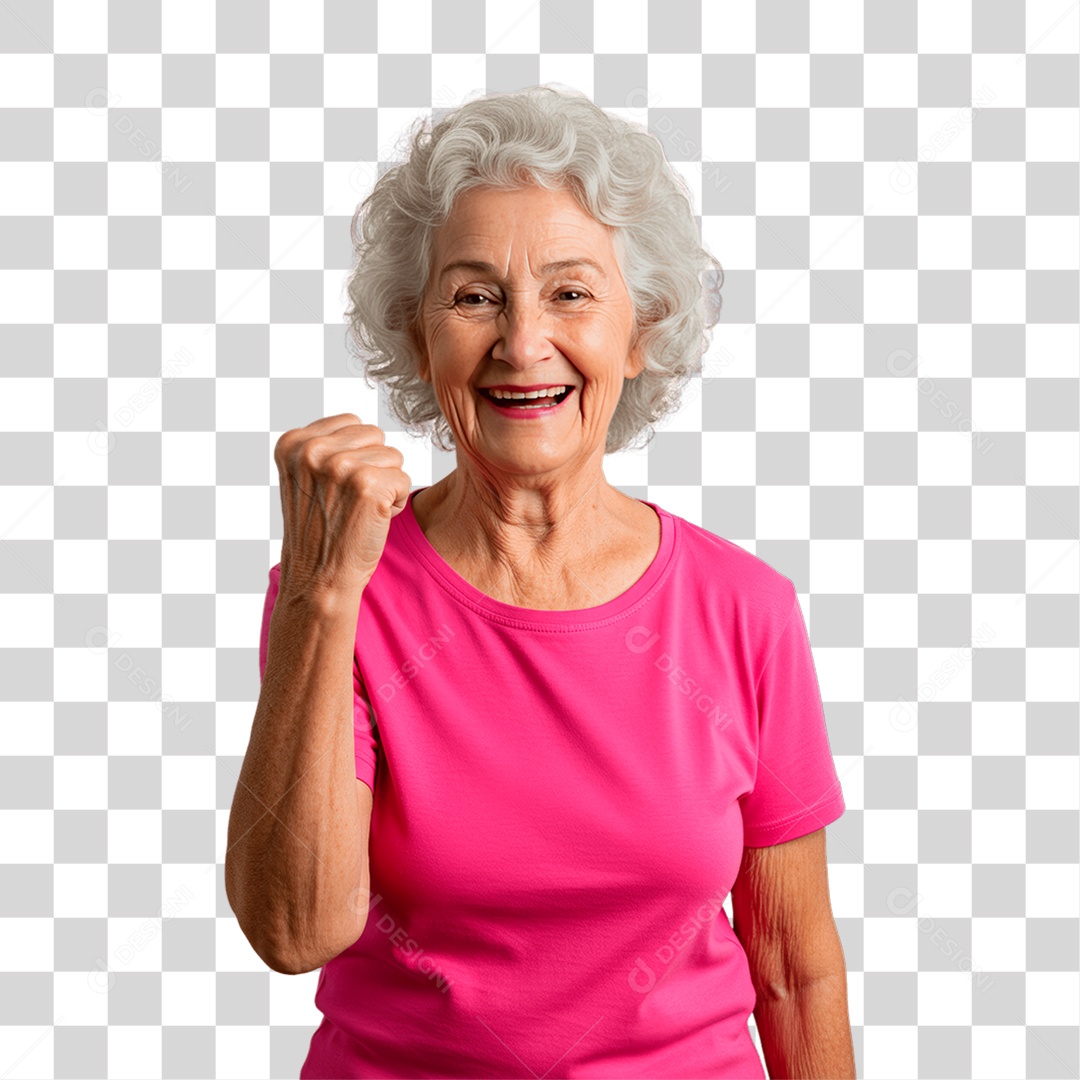 Mulher Idosa com Roupa Rosa Conscientização de Outubro Rosa PNG Transparente