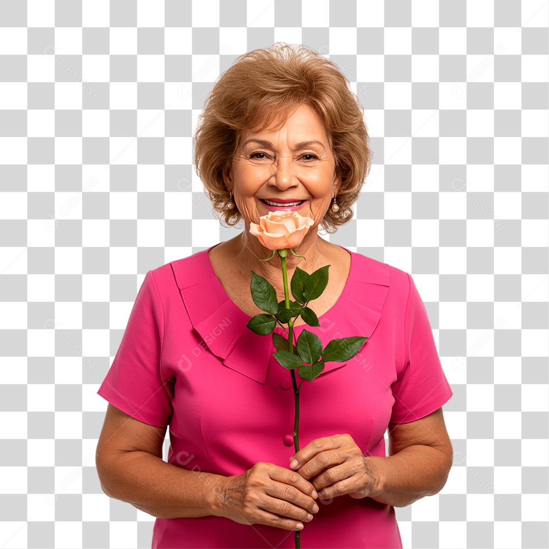 Mulher Idosa com Roupa Rosa Conscientização de Outubro Rosa PNG Transparente