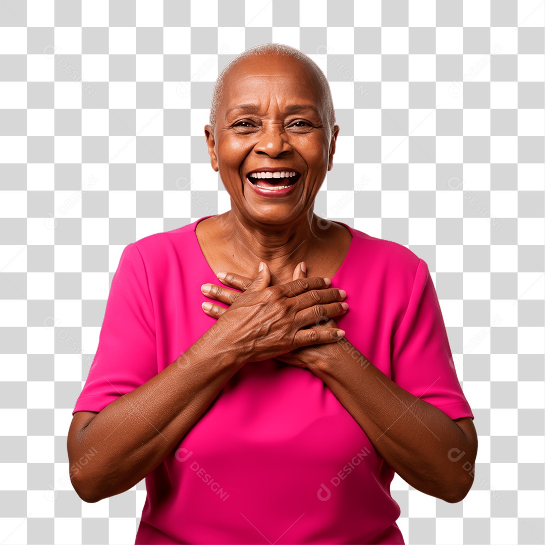 Mulher Idosa com Roupa Rosa Conscientização de Outubro Rosa PNG Transparente