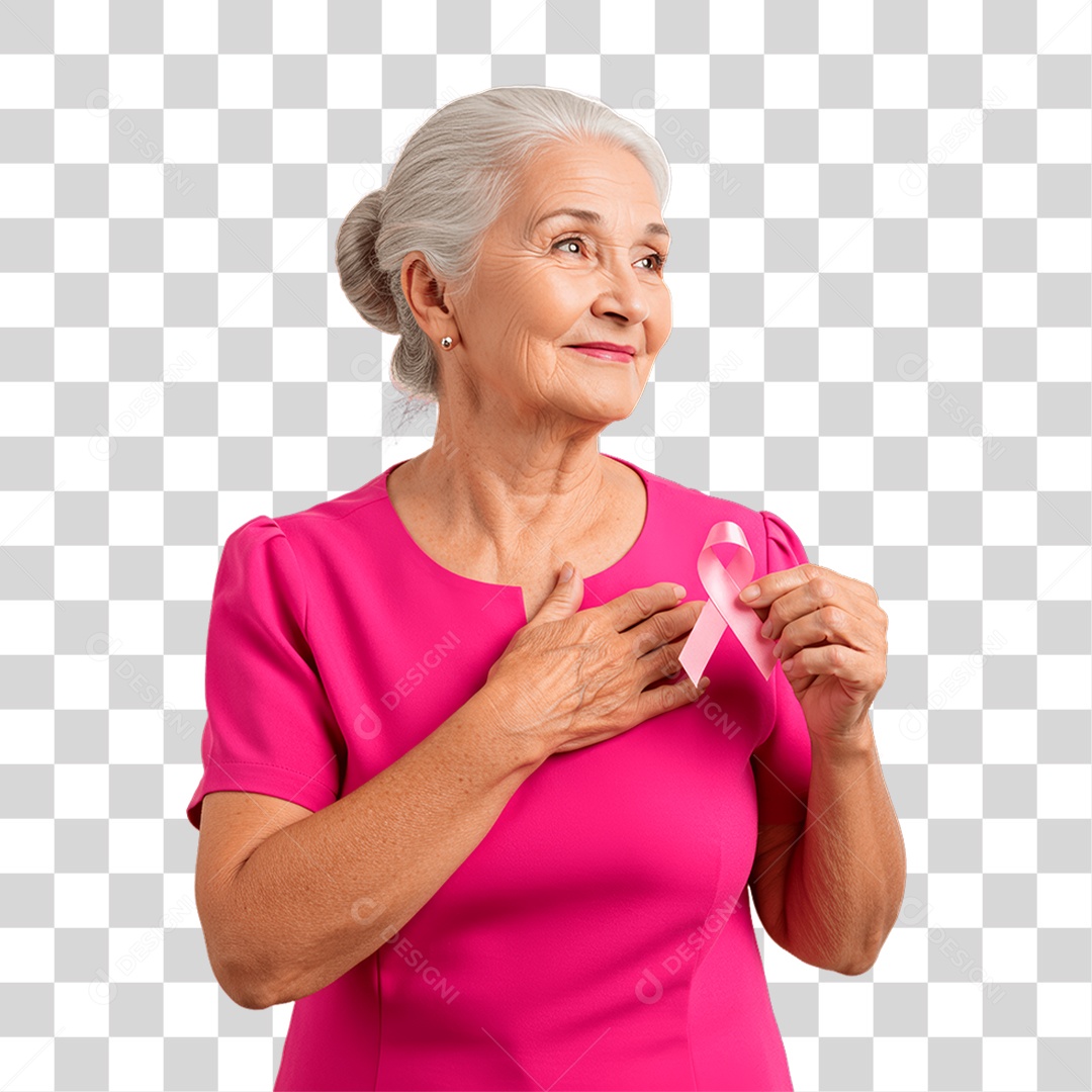 Mulher Idosa com Roupa Rosa Conscientização de Outubro Rosa PNG Transparente