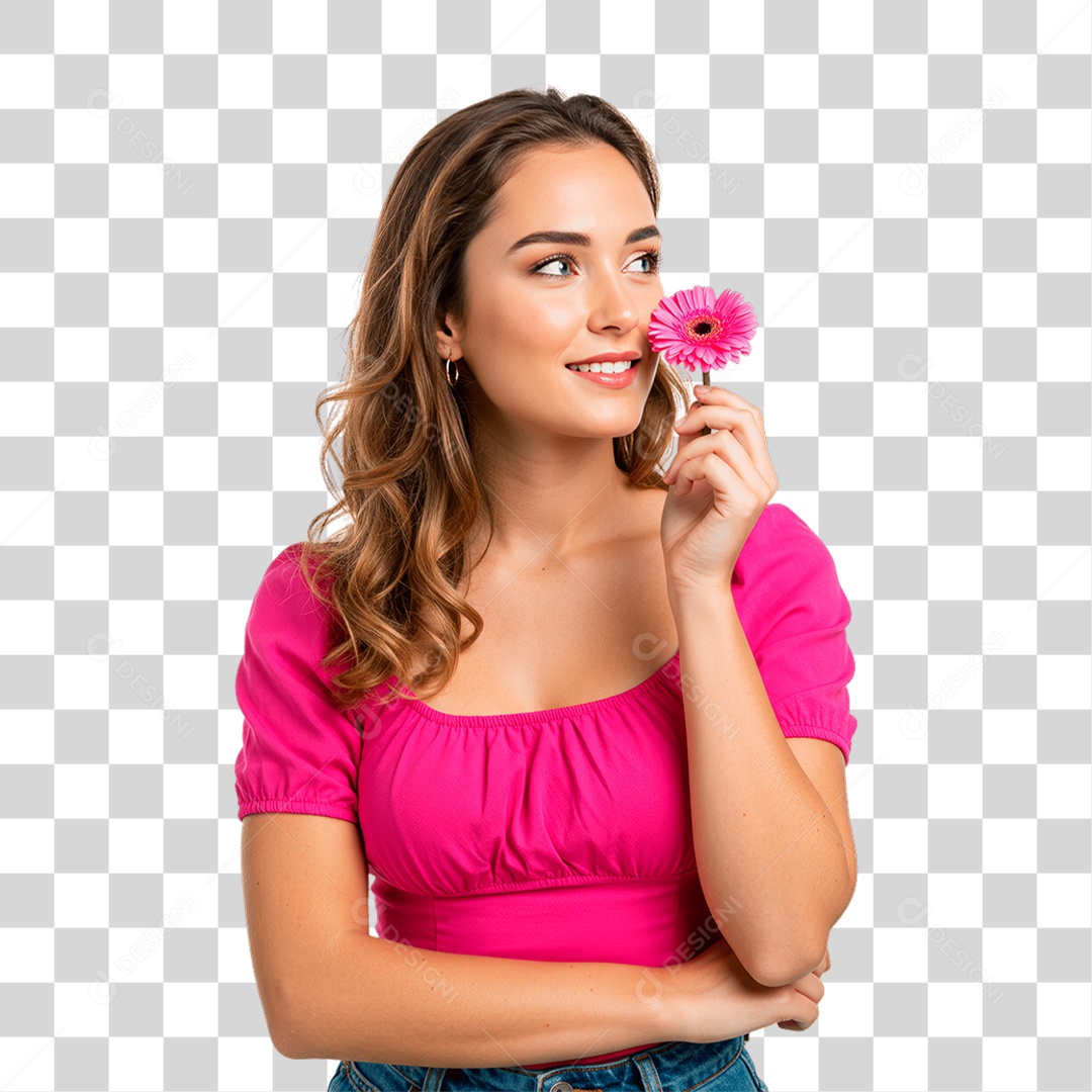 Mulher com Roupa Rosa Conscientização de Outubro Rosa PNG Transparente