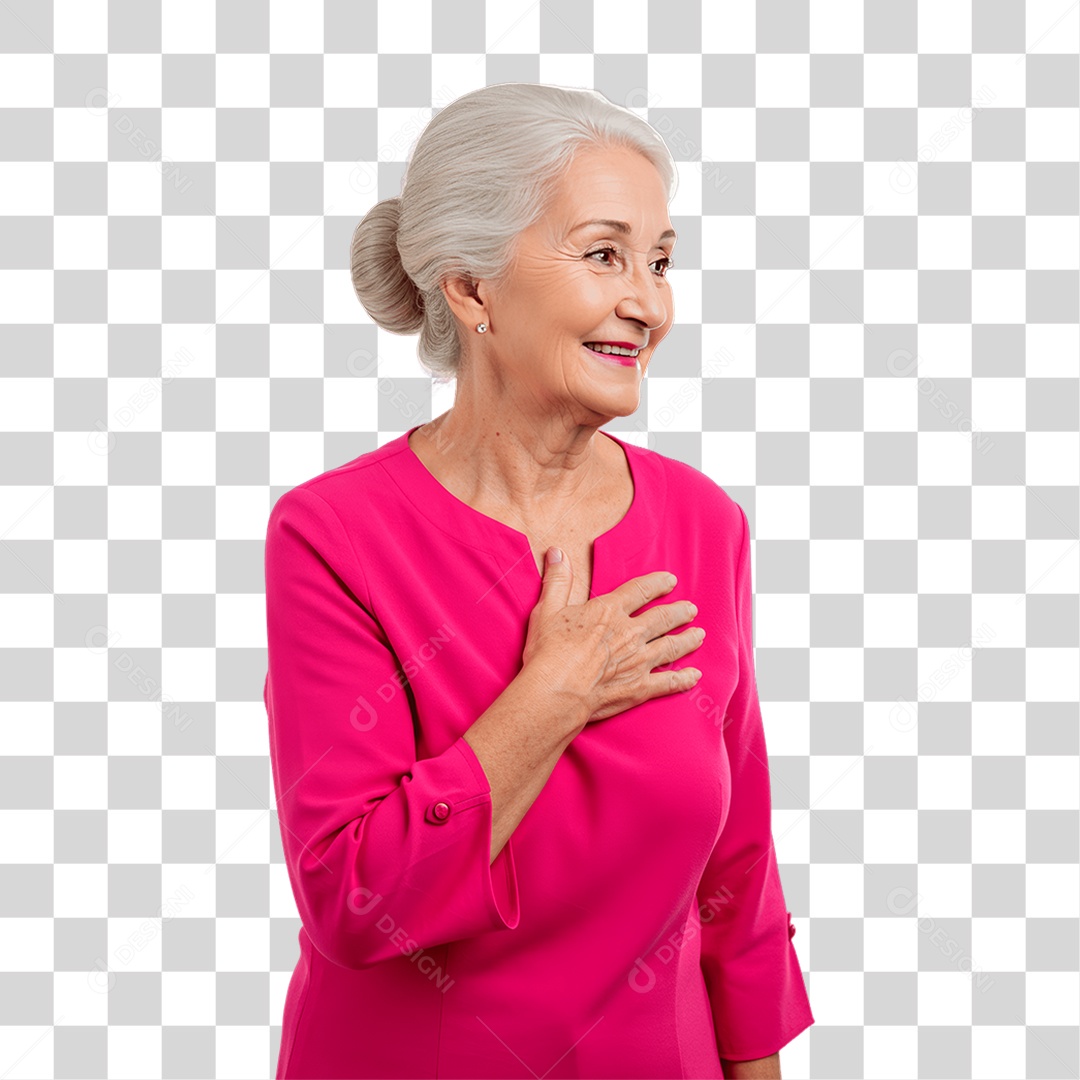 Mulher Idosa com Roupa Rosa Conscientização de Outubro Rosa PNG Transparente