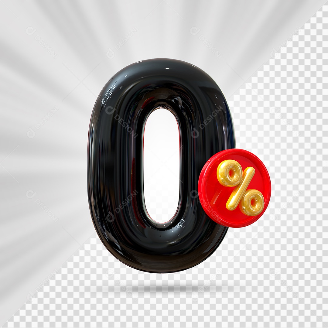 Elemento 3D Número 0% Preto Para Composição PSD