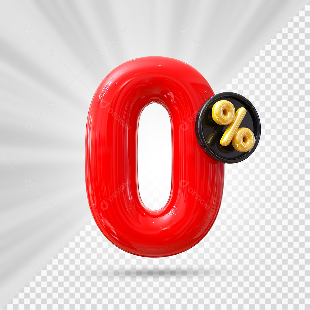 Elemento 3D Número 0% Vermelho Para Composição PSD