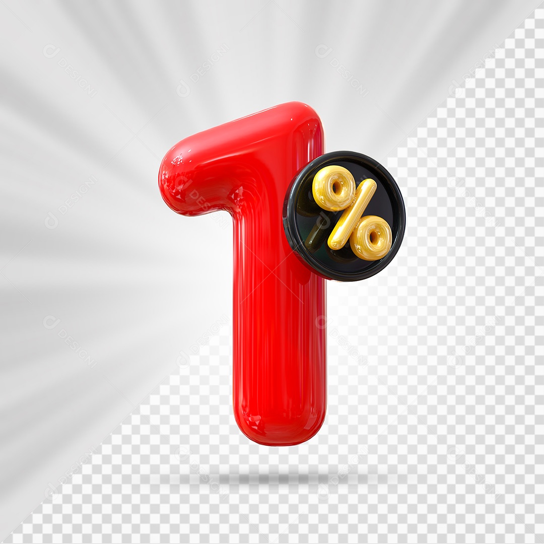 Elemento 3D Número 1% Vermelho Para Composição PSD