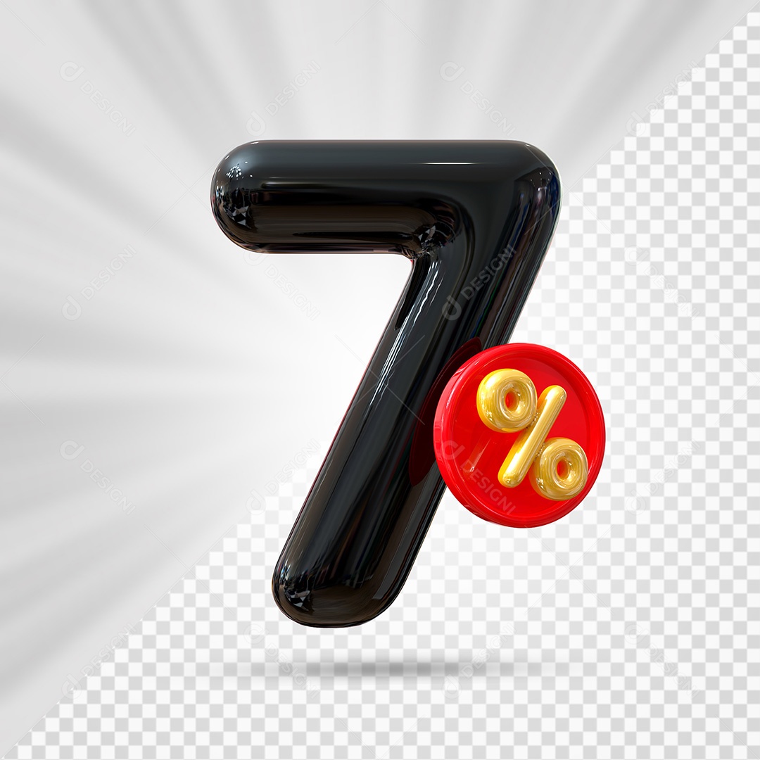 Elemento 3D Número 7% Preto Para Composição PSD