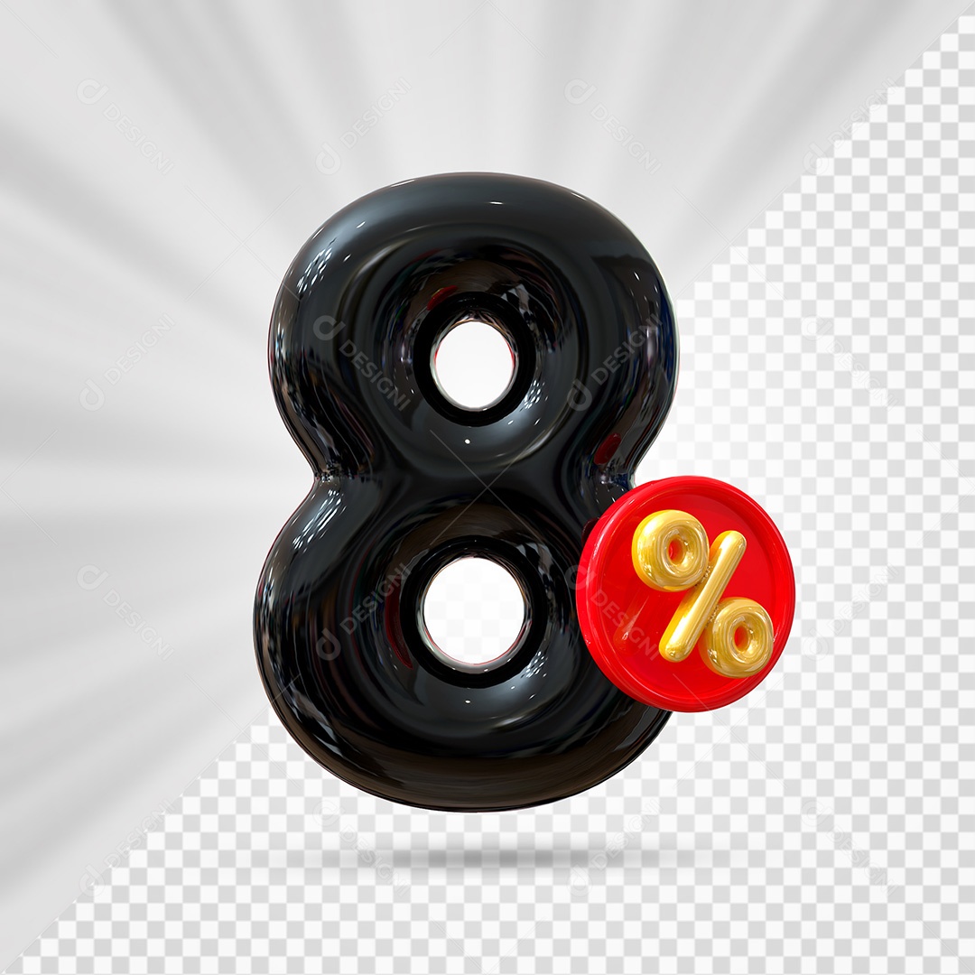 Elemento 3D Número 8% Preto Para Composição PSD
