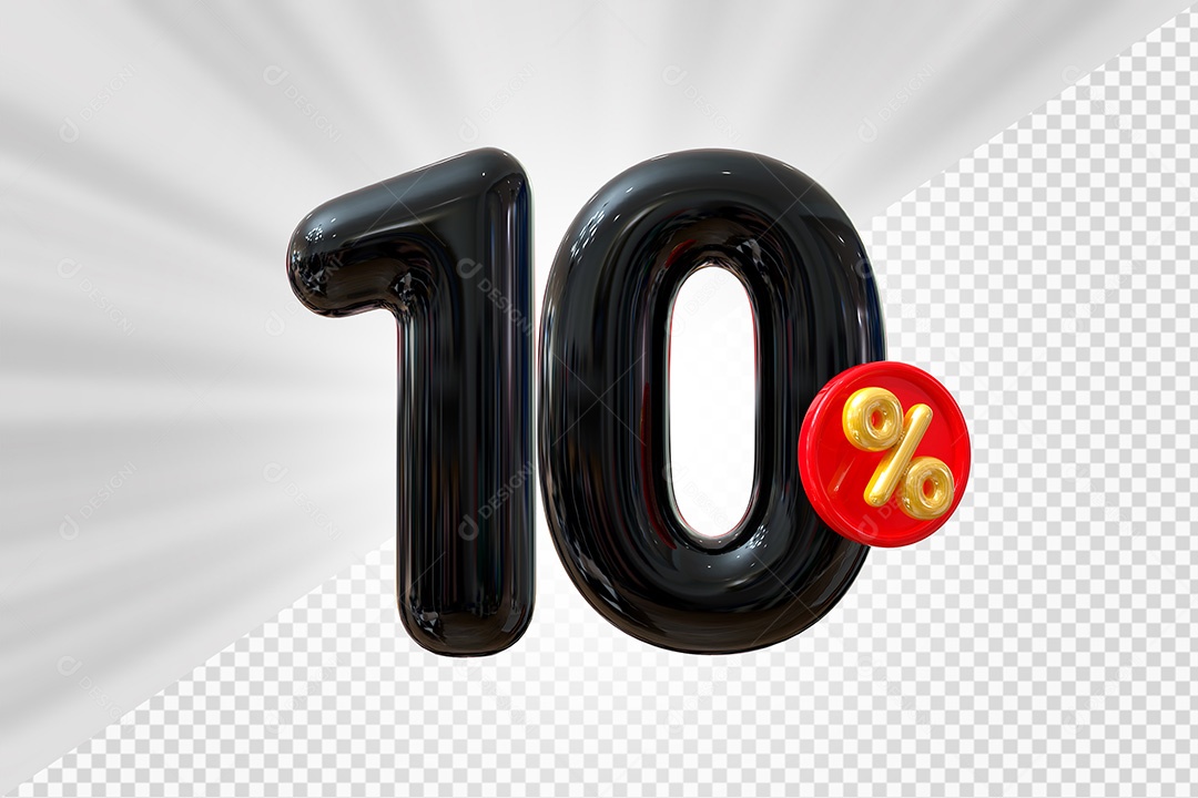 Elemento 3D Número 10% Preto Para Composição PSD
