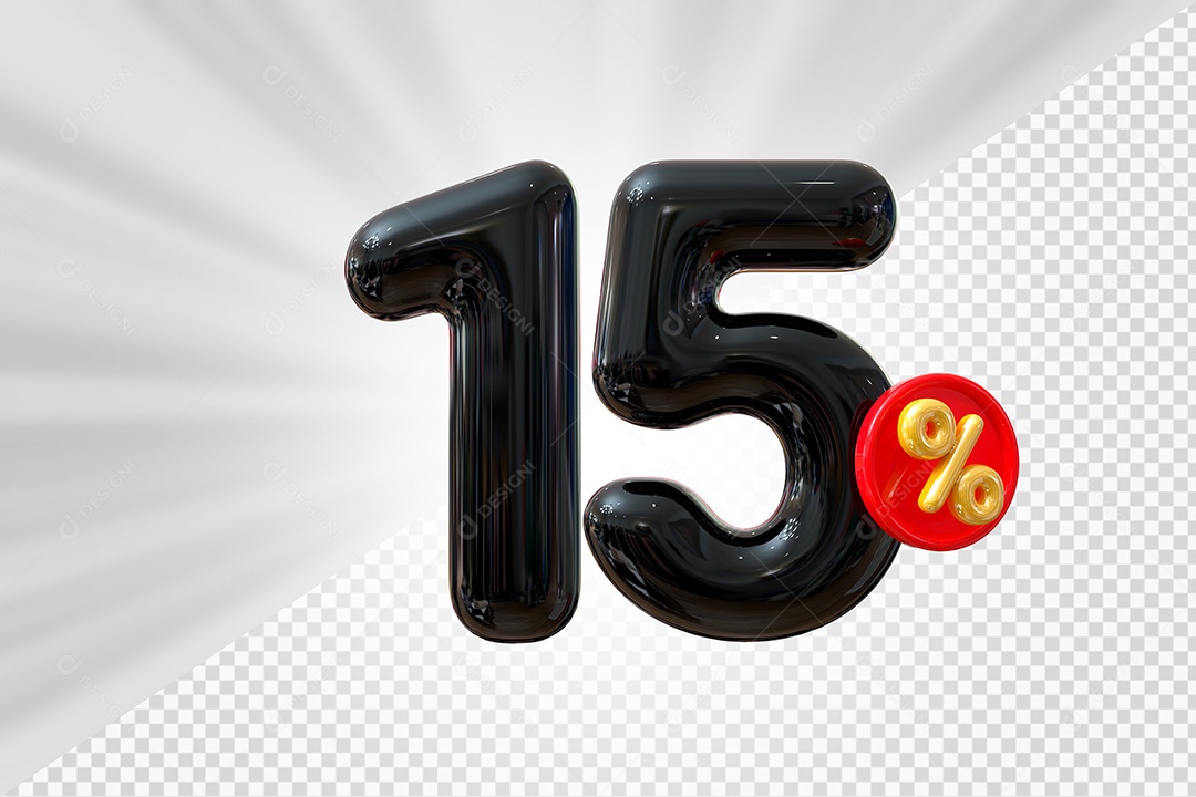 Elemento 3D Número 15% Preto Para Composição PSD
