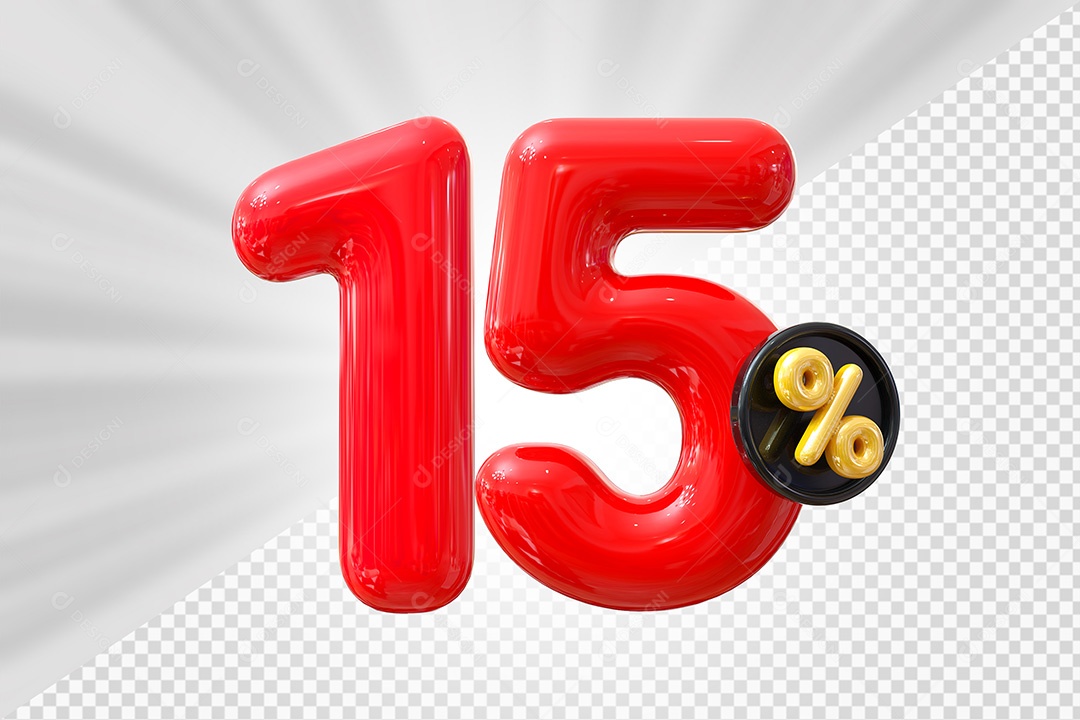 Elemento 3D Número 15% Vermelho Para Composição PSD