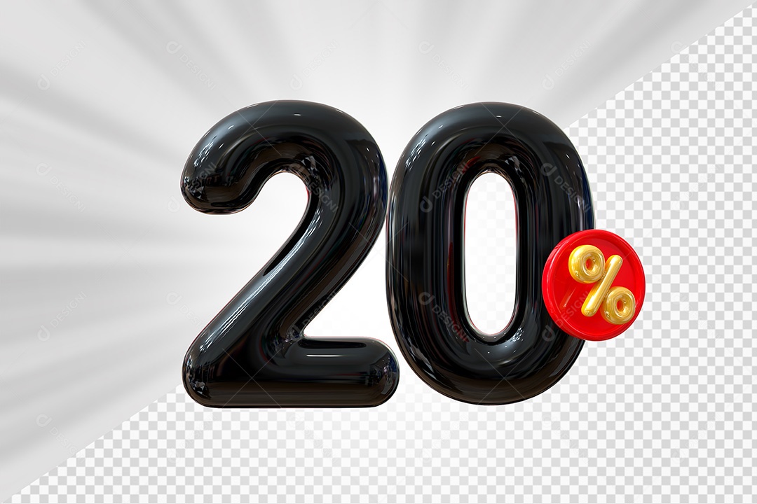 Elemento 3D Número 20% Preto Para Composição PSD