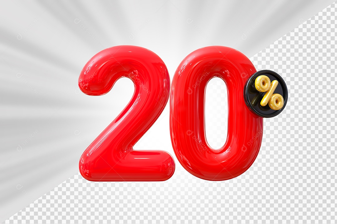 Elemento 3D Número 20% Vermelho Para Composição PSD