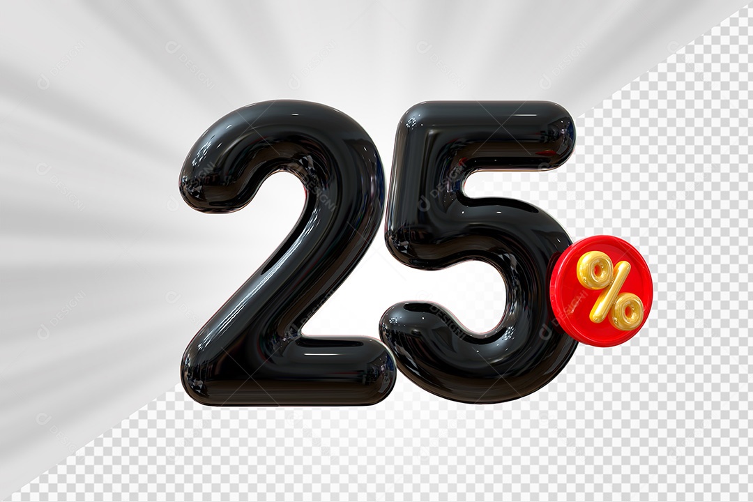 Elemento 3D Número 25% Preto Para Composição PSD
