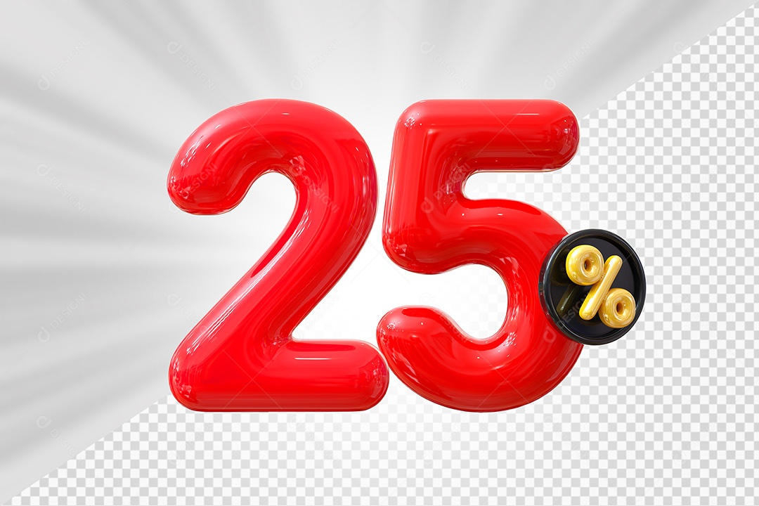 Elemento 3D Número 25% Vermelho Para Composição PSD