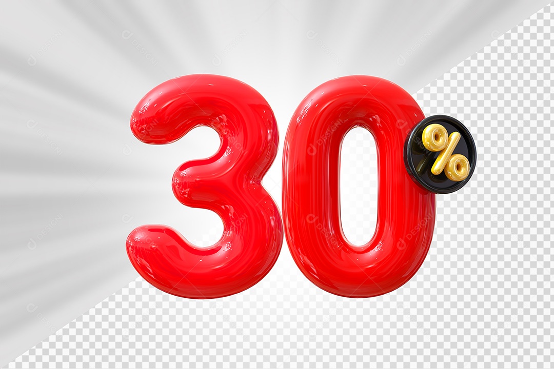 Elemento 3D Número 30% Vermelho Para Composição PSD