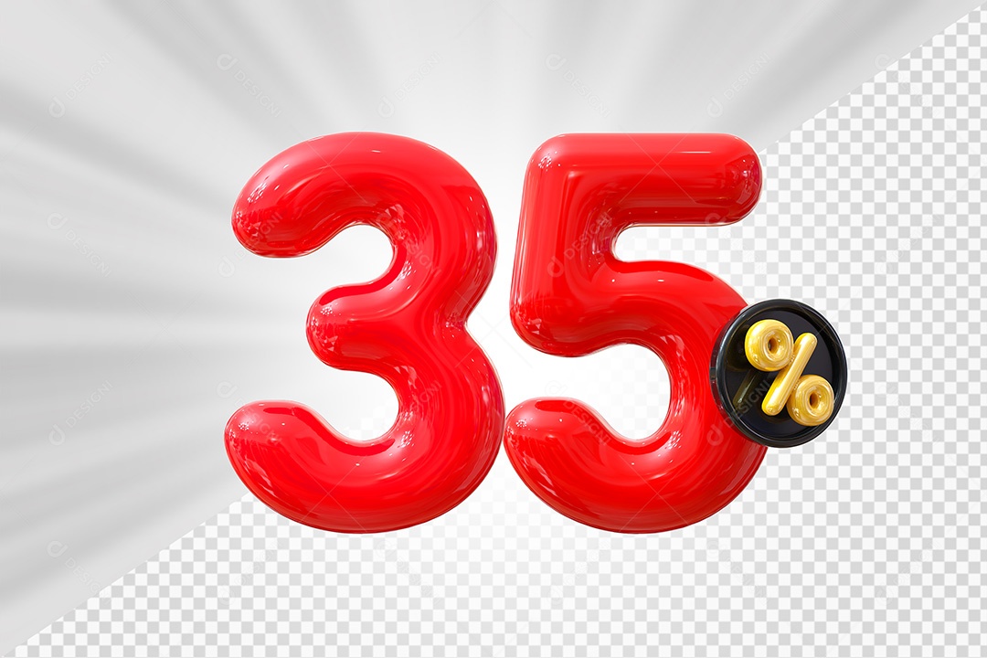 Elemento 3D Número 35% Vermelho Para Composição PSD