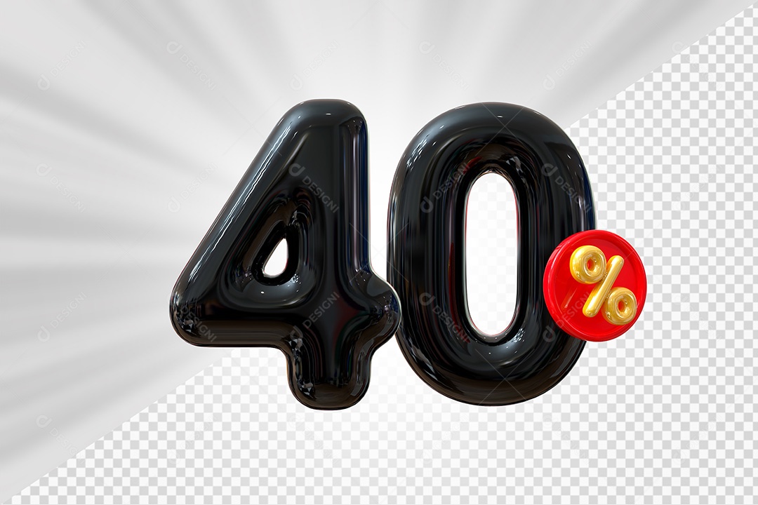 Elemento 3D Número 40% Preto Para Composição PSD