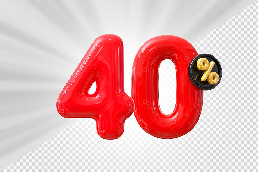Elemento 3D Número 40% Vermelho Para Composição PSD