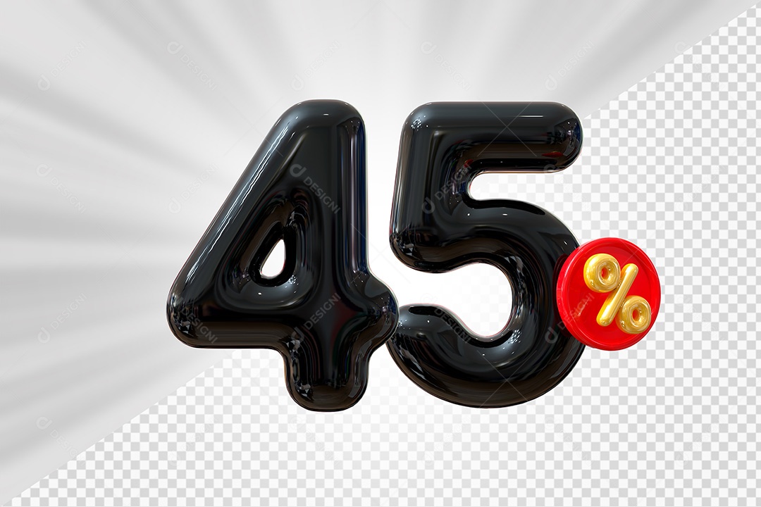 Elemento 3D Número 45% Preto Para Composição PSD