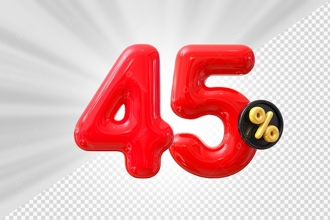 Elemento 3D Número 45% Vermelho Para Composição PSD