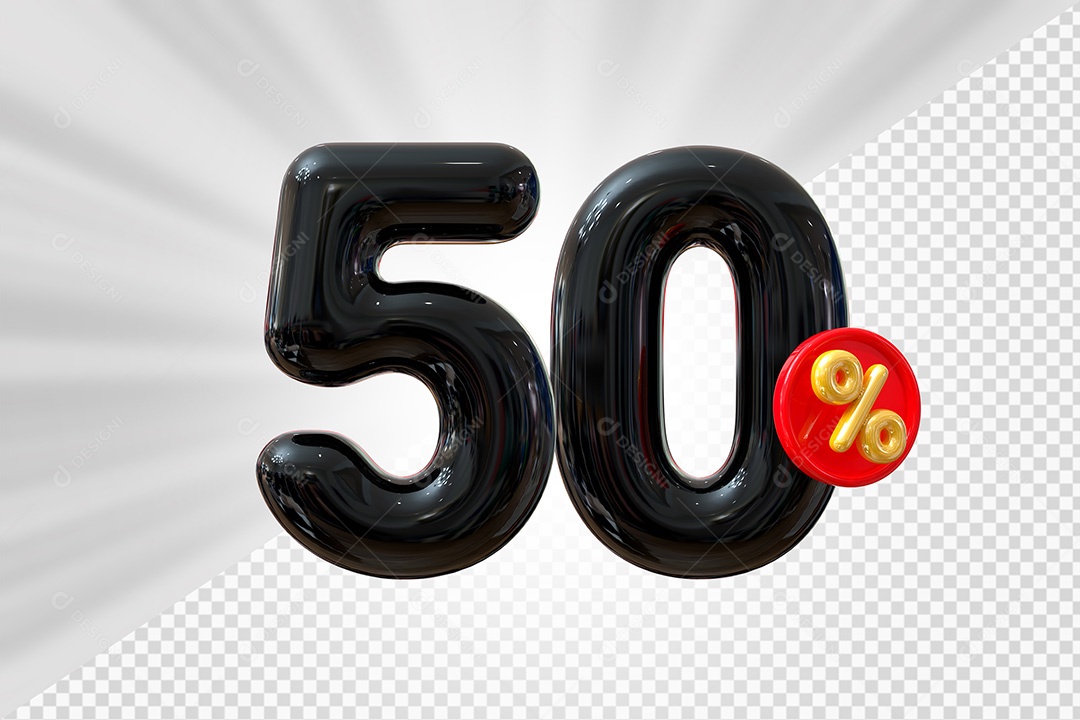 Elemento 3D Número 50% Preto Para Composição PSD