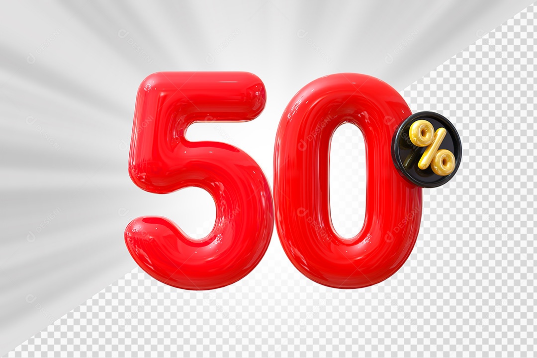 Elemento 3D Número 50% Vermelho Para Composição PSD