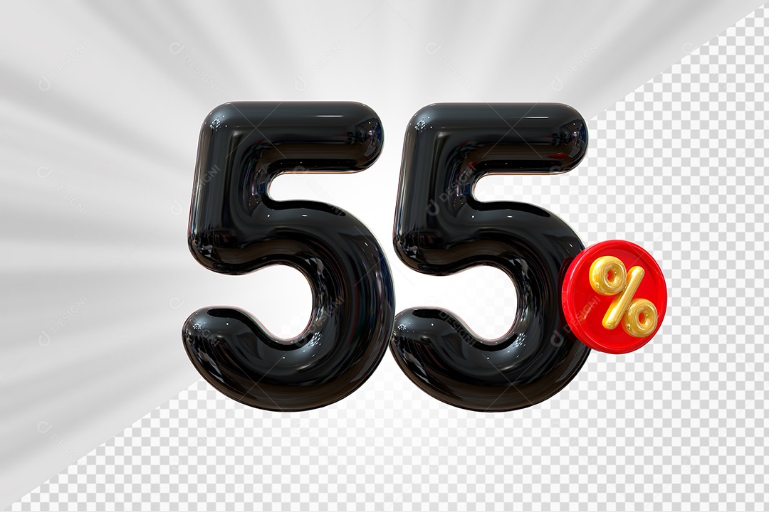 Elemento 3D Número 55% Preto Para Composição PSD