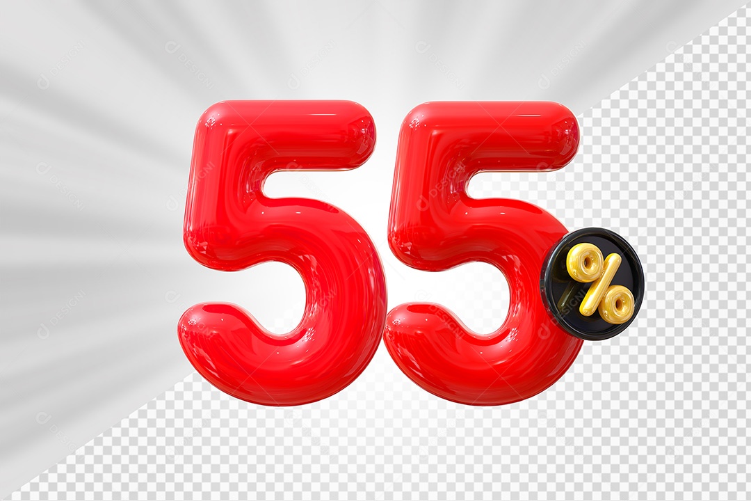 Elemento 3D Número 55% Vermelho Para Composição PSD