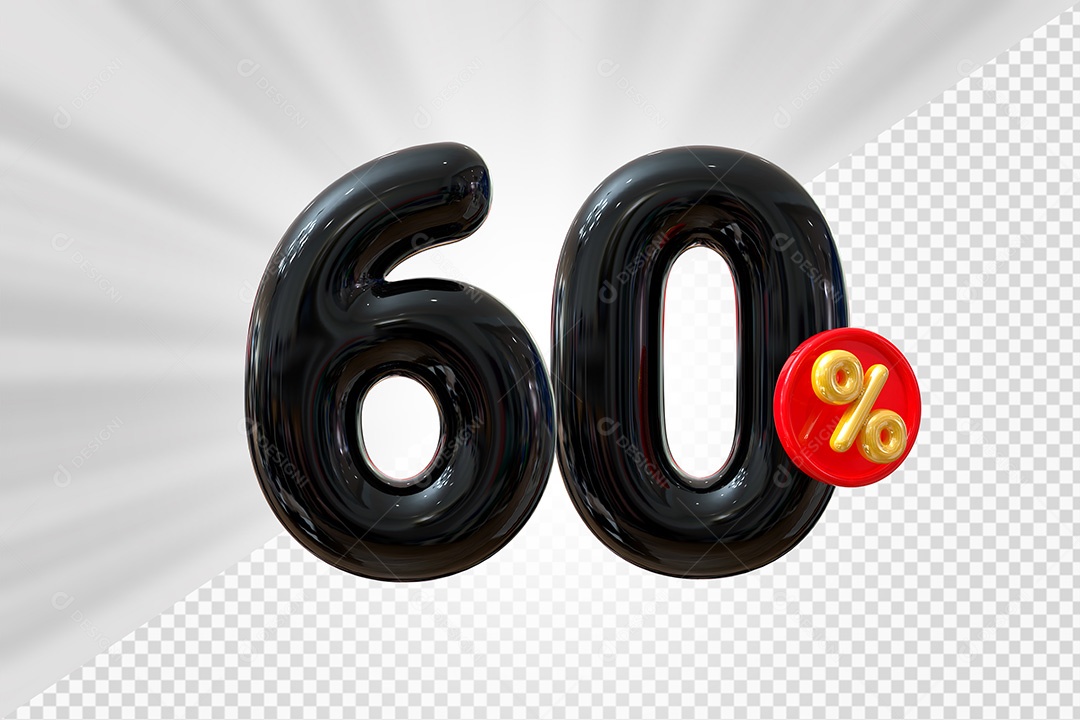 Elemento 3D Número 60% Preto Para Composição PSD