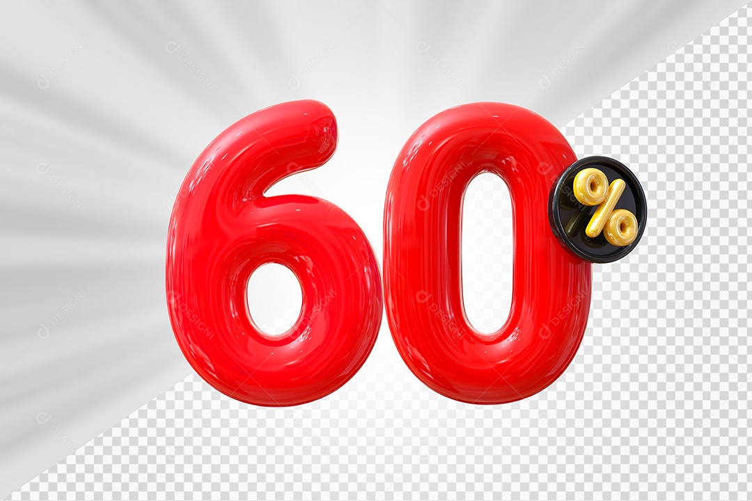 Elemento 3D Número 60% Vermelho Para Composição PSD