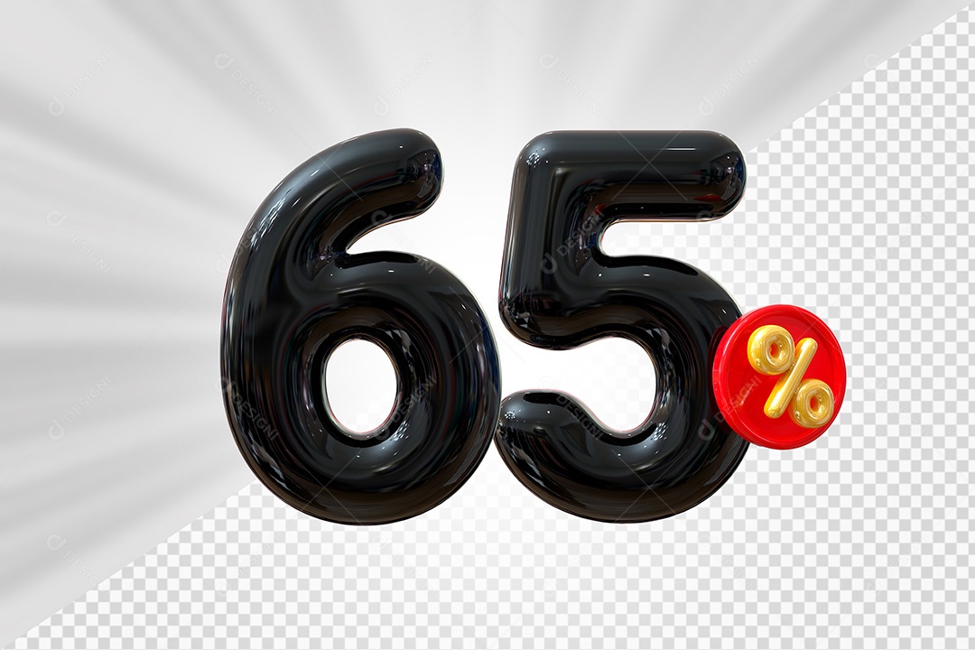 Elemento 3D Número 65% Preto Para Composição PSD