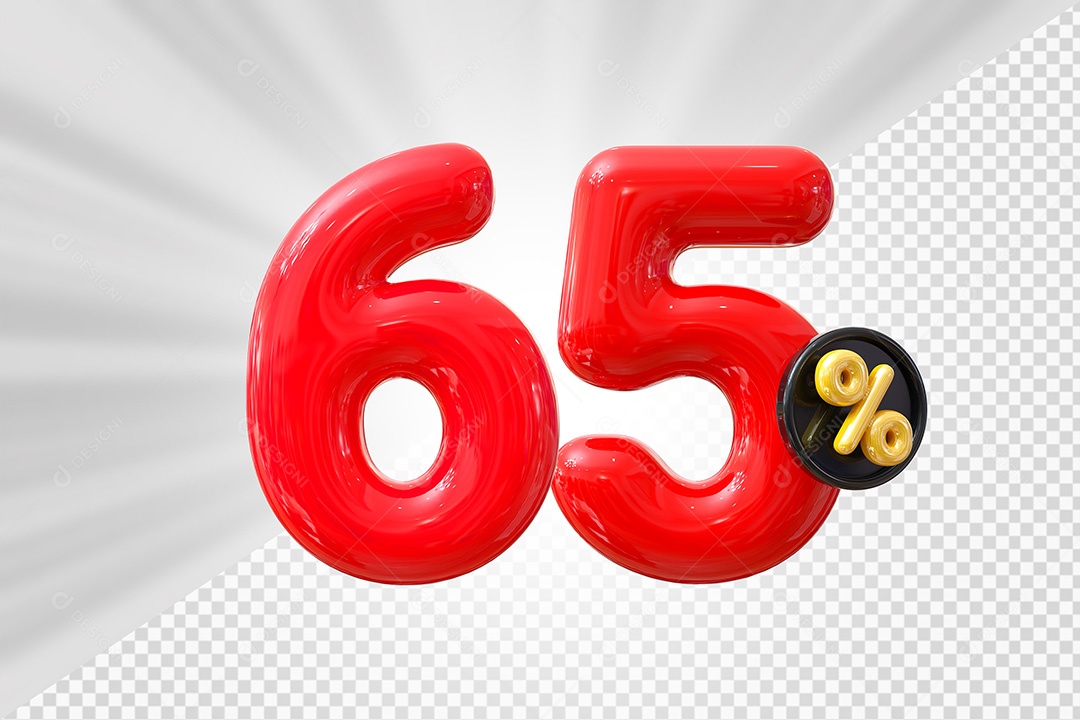 Elemento 3D Número 65% Vermelho Para Composição PSD