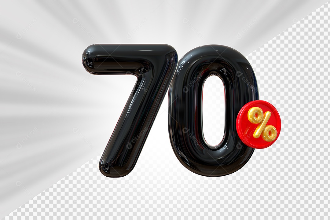 Elemento 3D Número 70% Preto Para Composição PSD