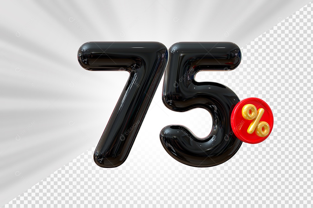 Elemento 3D Número 75% Preto Para Composição PSD