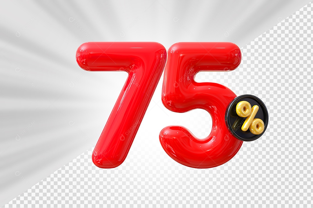 Elemento 3D Número 75% Vermelho Para Composição PSD