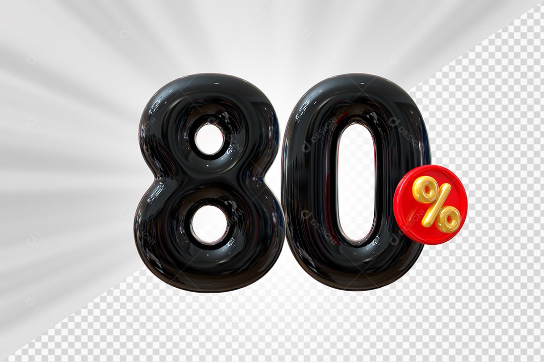 Elemento 3D Número 80% Preto Para Composição PSD