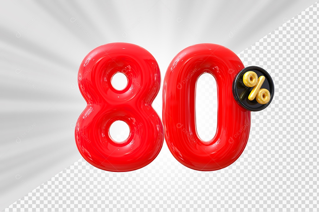 Elemento 3D Número 80% Vermelho Para Composição PSD