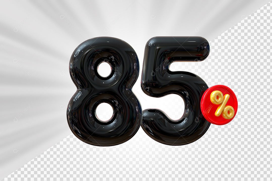 Elemento 3D Número 85% Preto Para Composição PSD