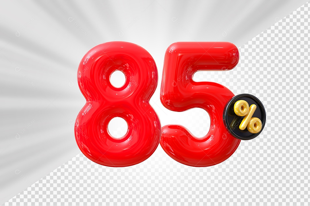 Elemento 3D Número 85% Vermelho Para Composição PSD