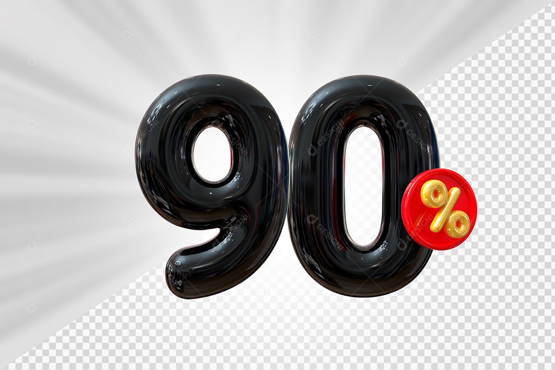 Elemento 3D Número 90% Preto Para Composição PSD
