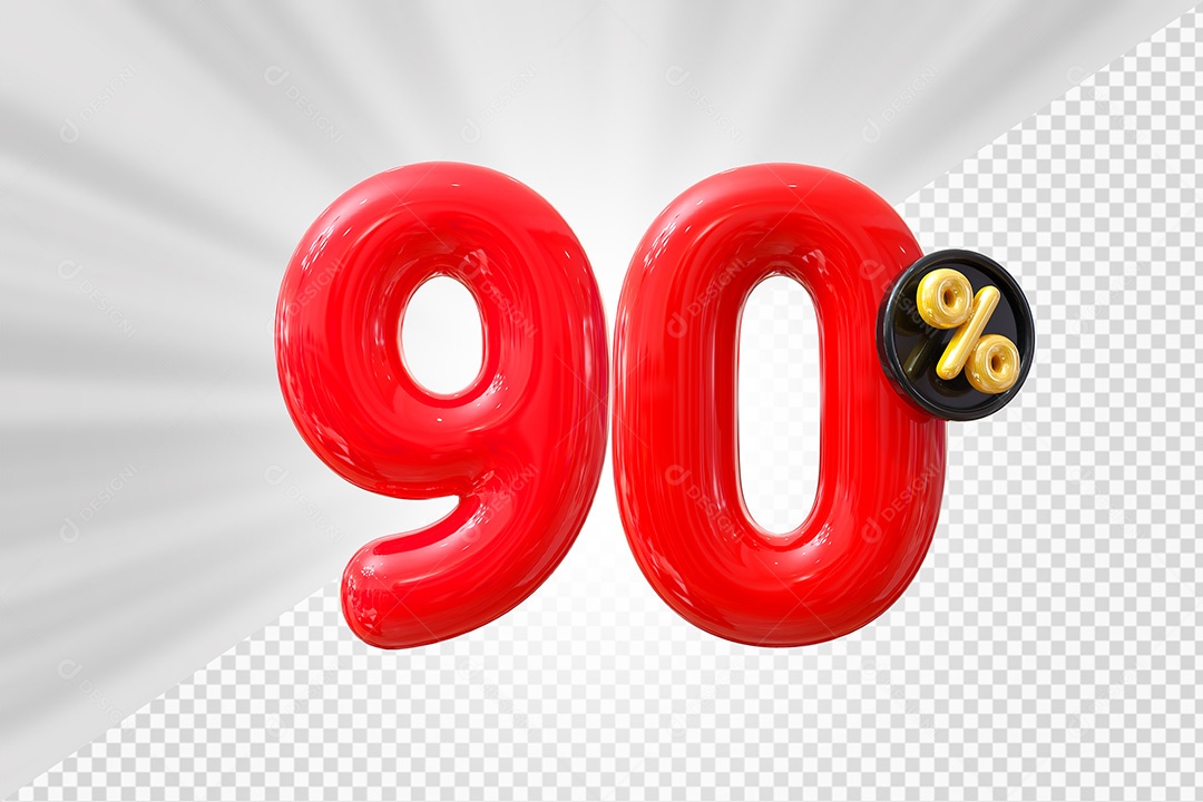 Elemento 3D Número 90% Vermelho Para Composição PSD