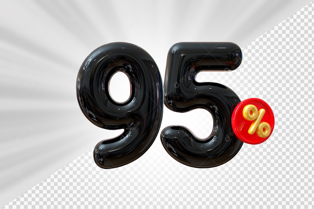 Elemento 3D Número 95% Preto Para Composição PSD