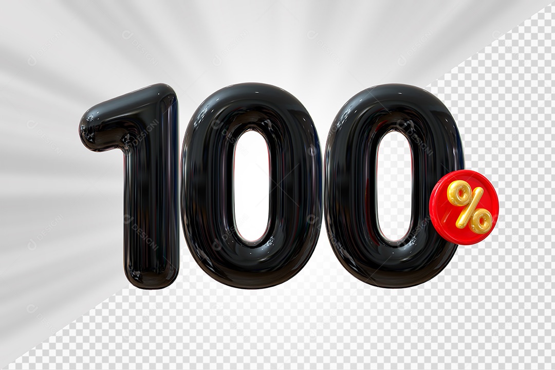 Elemento 3D Número 100% Preto Para Composição PSD