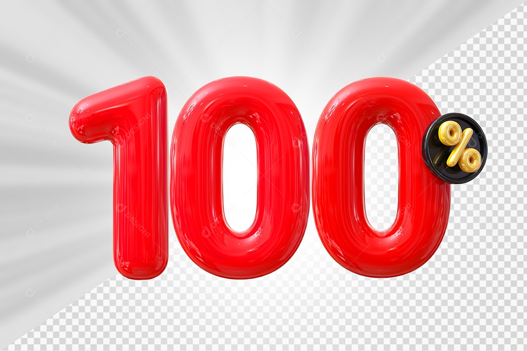 Elemento 3D Número 100% Vermelho Para Composição PSD