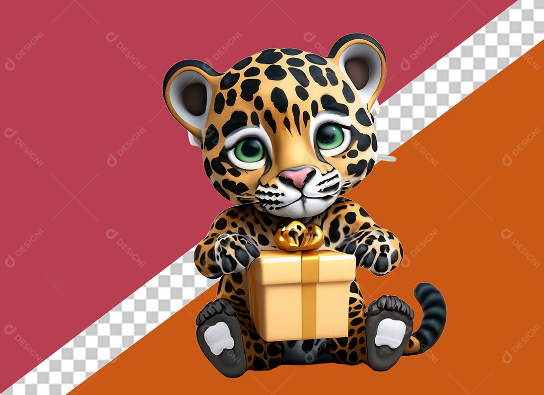 Gatinha Segurando Caixa de Presente Personagem 3DPara Composição PSD