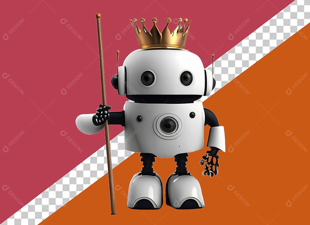 Personagem 3D de Robô Segurando Taco de Madeira Elemento para Composição PSD