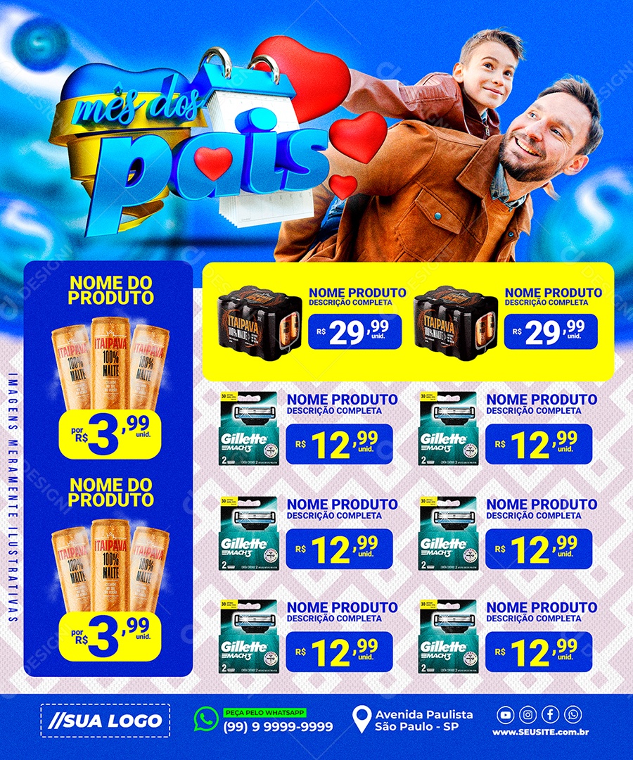 Mês dos Pais Supermercado Produtos Social Media PSD Editável